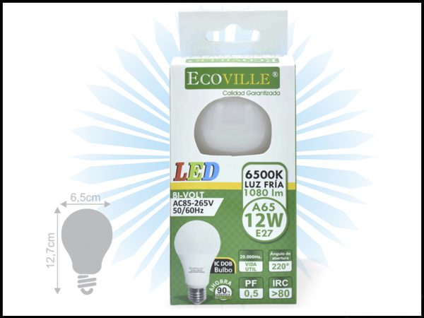 FOCO LED ECOVILLE 3°GENERACION A65 12W 6500K