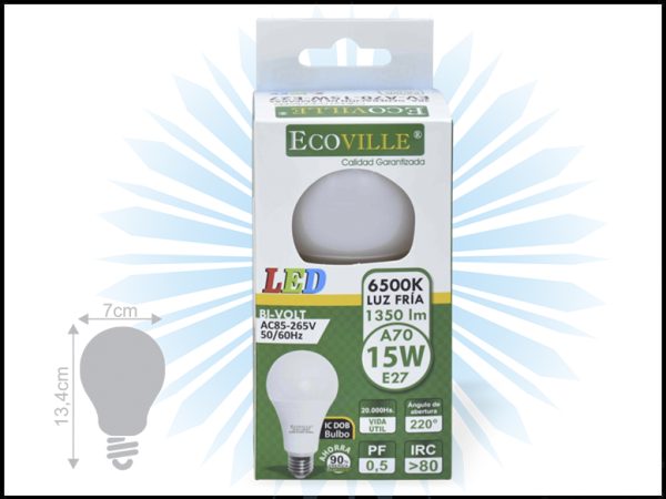 FOCO LED ECOVILLE 3°GENERACION A80 18W 6500K
