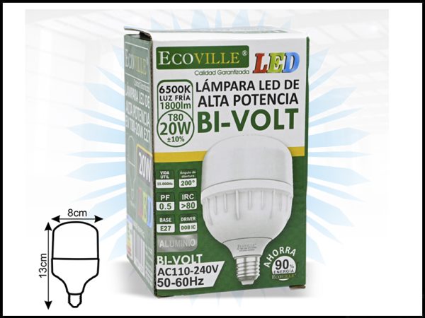 Foco LED Ecoville T80 20W 6500K Nuevo Modelo