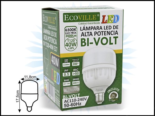 FOCO LED ECOVILLE T120 40W 6500K NUEVO MODELO