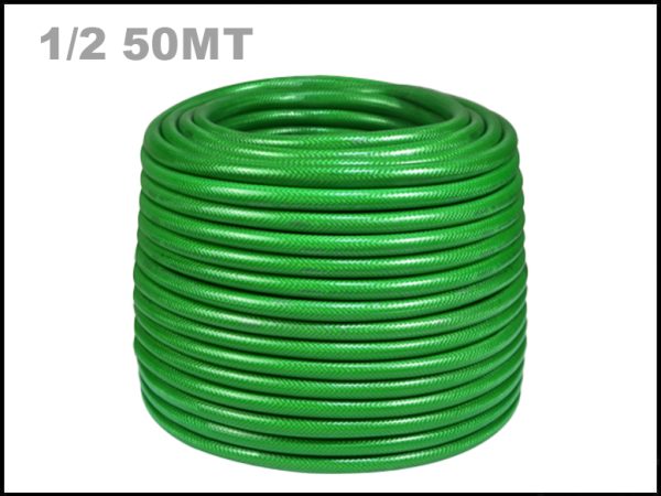 Manguera Viqua de mantenimiento transparente en rollo de 1/2 pulgada, 50 metros, color verde.